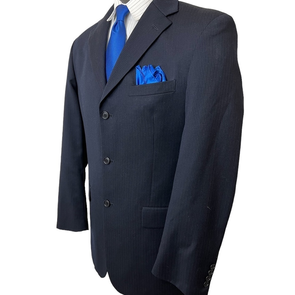 LINEA UOMO MENS DRESS BLAZER 100% WOOL SIZE 42R PINSTRIPE NAVY BLUE AM☑️ - Picture 2 of 11